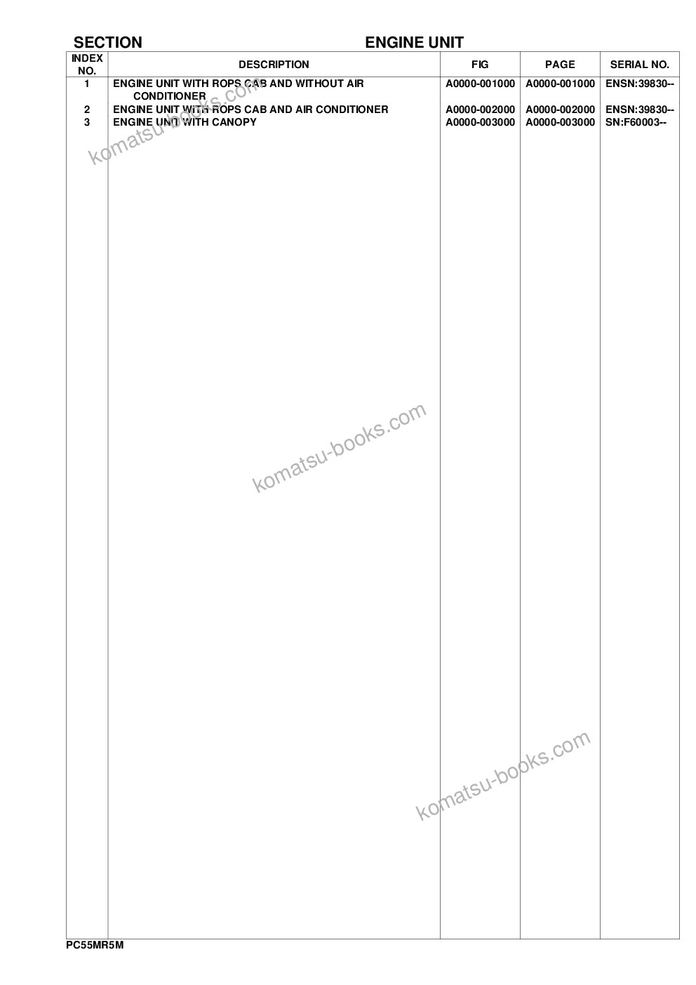 Komatsu pc55mr-5m0 s/n f60003 and up Parts catalog cover Page 2 Komatsu pc55mr-5m0 s/n f60003 and up Parts catalog cover Page 2