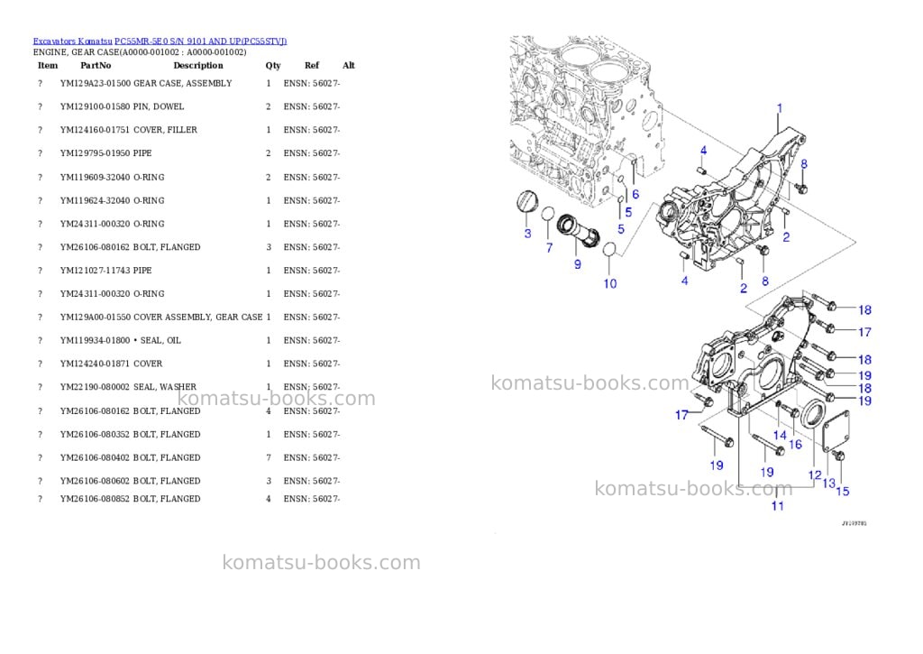 Komatsu PC55MR-5E0 S/N 9101 AND UP Parts catalog cover