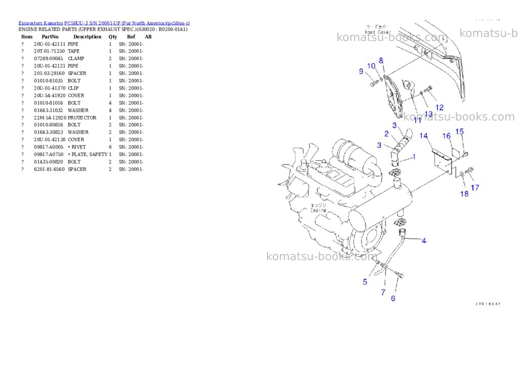 Komatsu PC58UU-3 S/N 20001-UP (For North America) Parts catalog cover