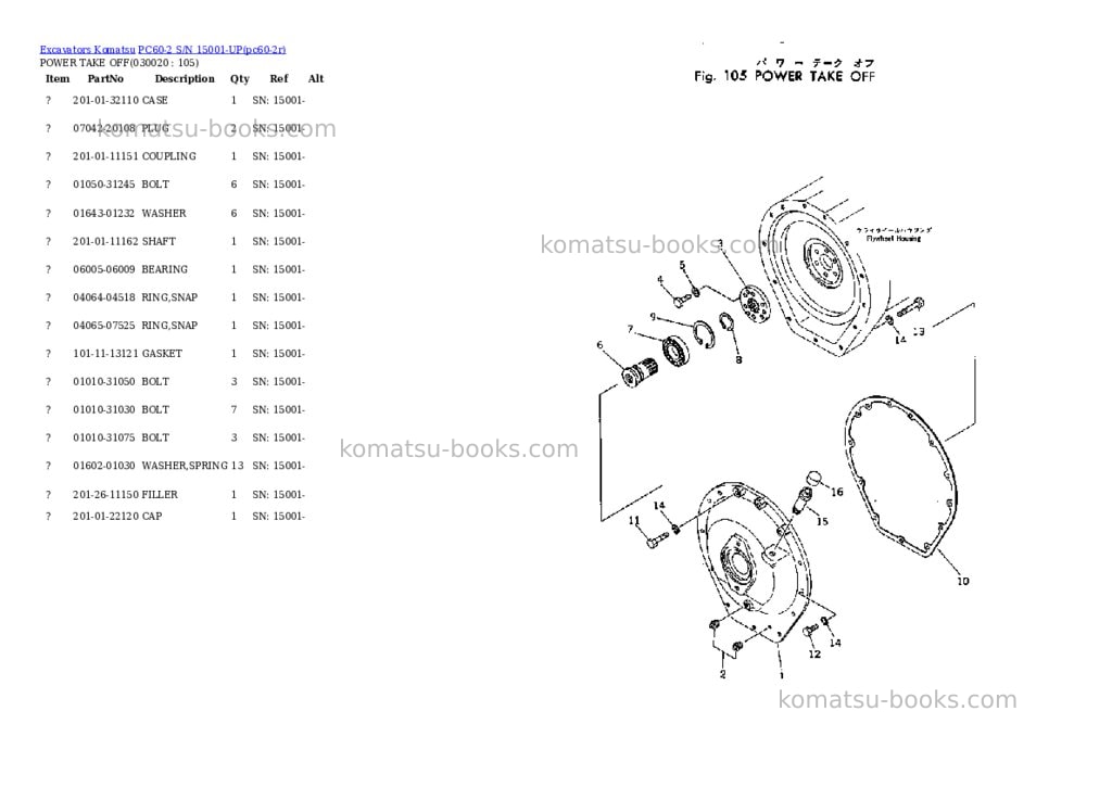 Komatsu PC60-2 S/N 15001-UP Parts catalog cover
