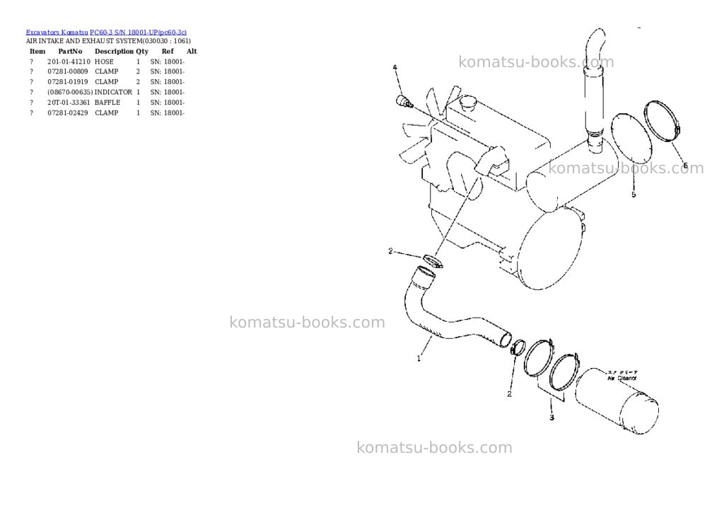 Komatsu pc60-3 s/n 18001-up Parts catalog cover Page 2