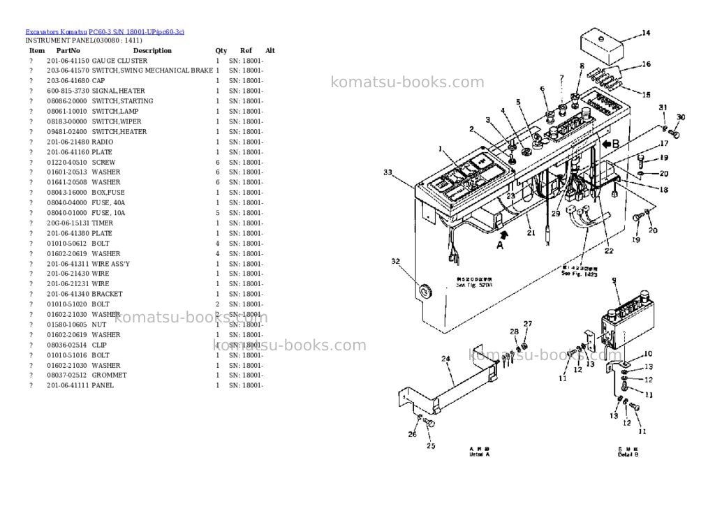Komatsu pc60-3 s/n 18001-up Parts catalog cover Page 7