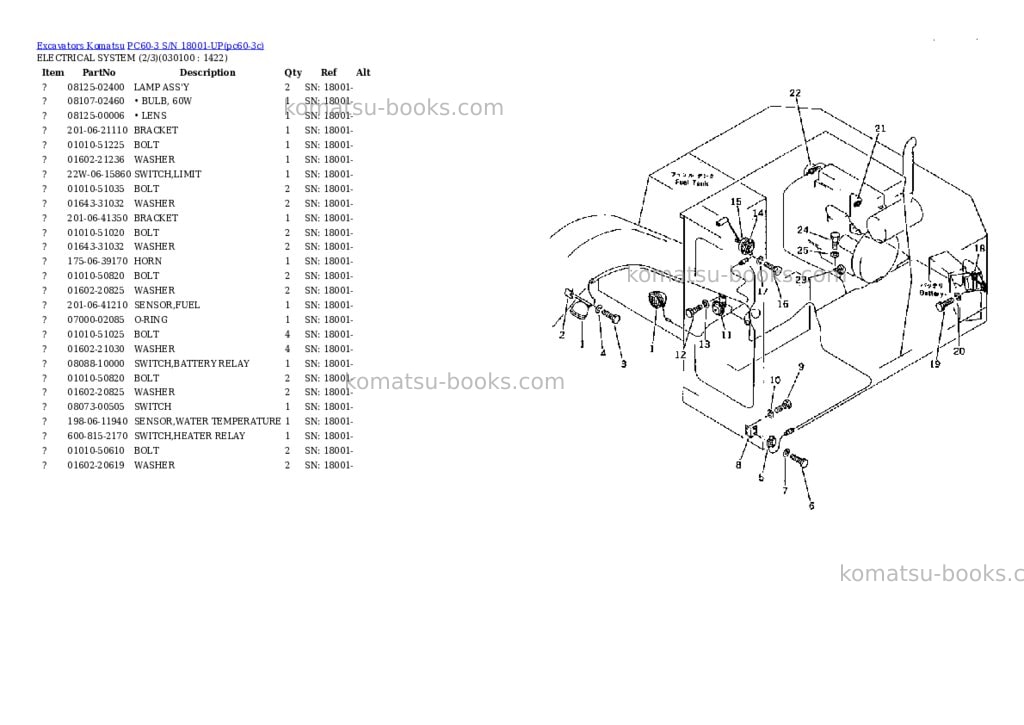 Komatsu pc60-3 s/n 18001-up Parts catalog cover Page 9