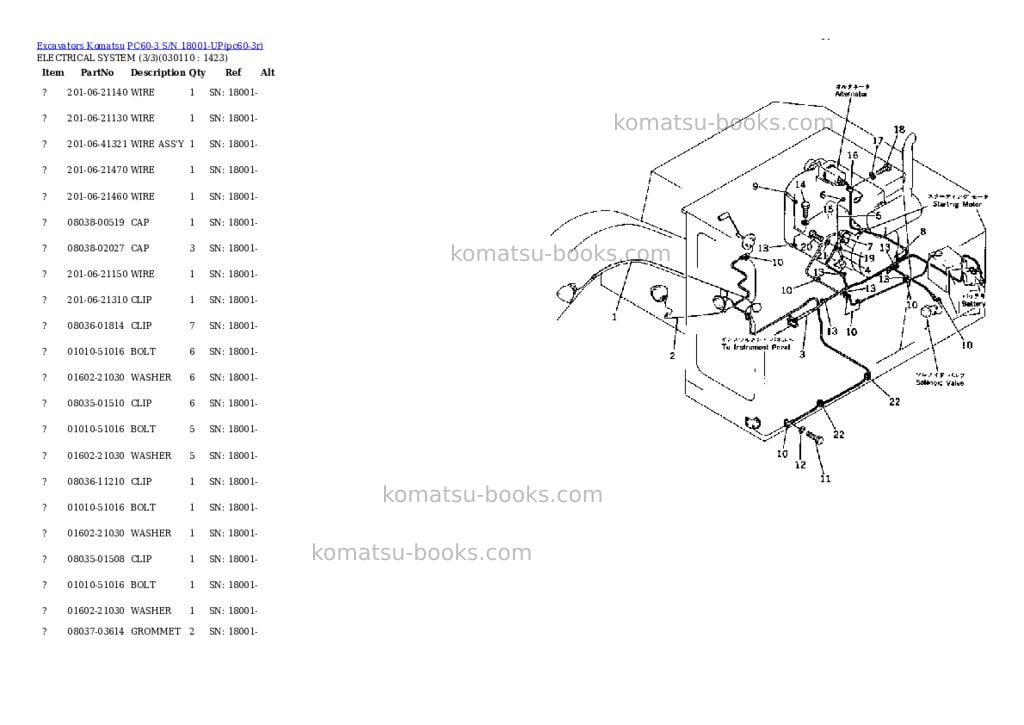 Komatsu PC60-3 S/N 18001-UP Parts catalog cover Page 10