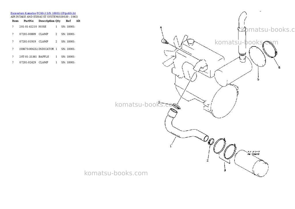 Komatsu PC60-3 S/N 18001-UP Parts catalog cover Page 2