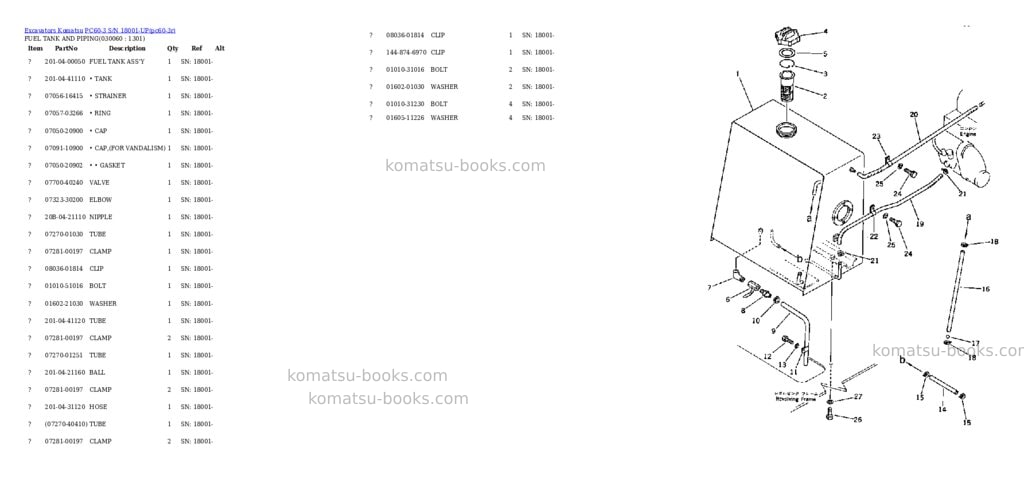 Komatsu PC60-3 S/N 18001-UP Parts catalog cover Page 5
