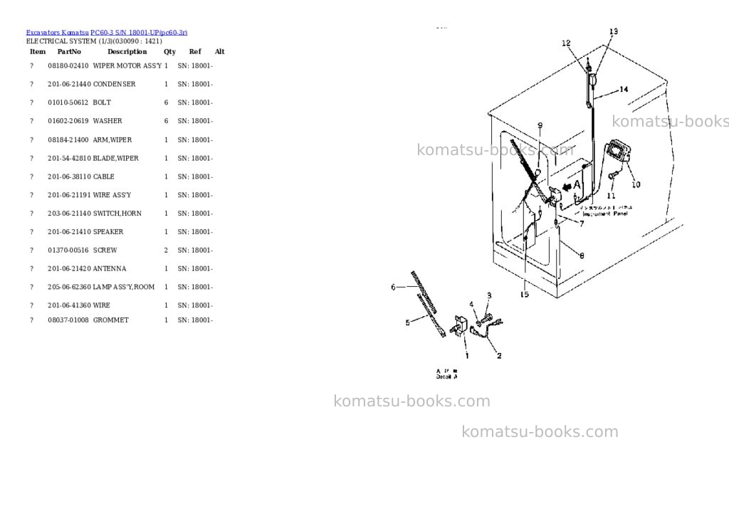 Komatsu PC60-3 S/N 18001-UP Parts catalog cover Page 8