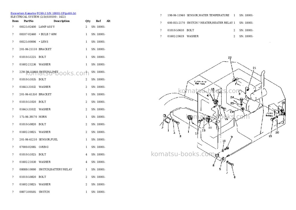Komatsu PC60-3 S/N 18001-UP Parts catalog cover Page 9