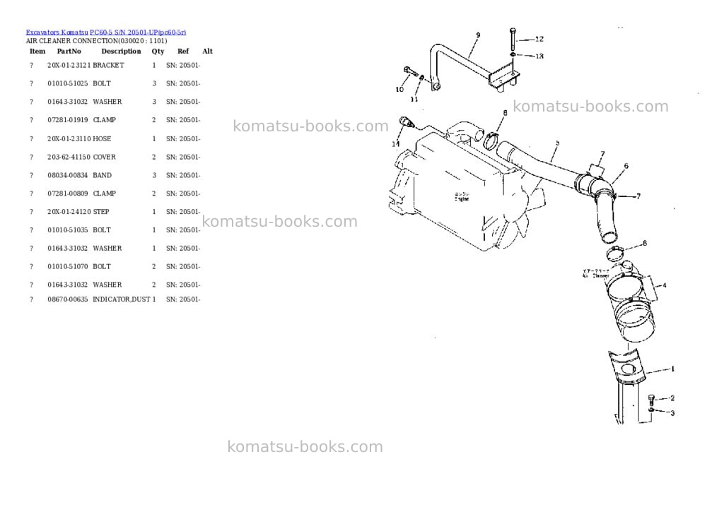 Komatsu PC60-5 S/N 20501-UP Parts catalog cover