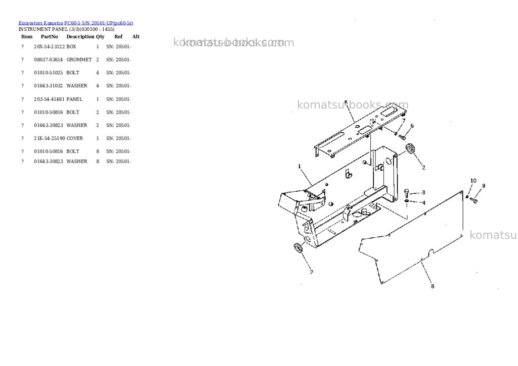 Komatsu PC60-5 S/N 20501-UP Parts catalog cover Page 9