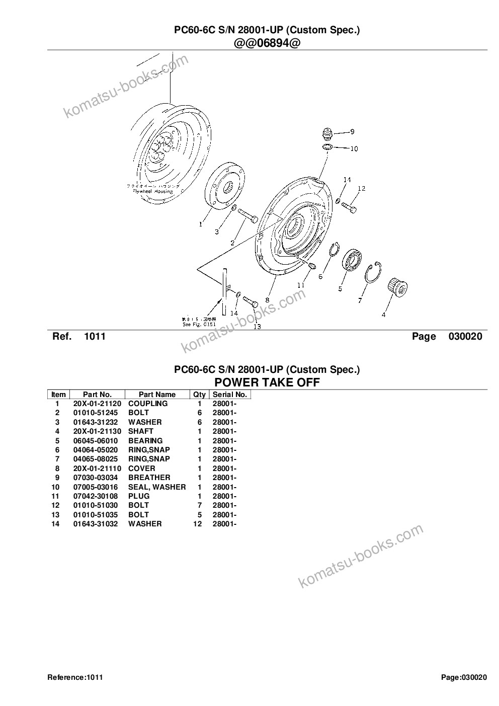 Komatsu PC60-6C S/N 28001-UP (Custom Spec.) Parts catalog cover Page 4 Komatsu PC60-6C S/N 28001-UP (Custom Spec.) Parts catalog cover Page 4