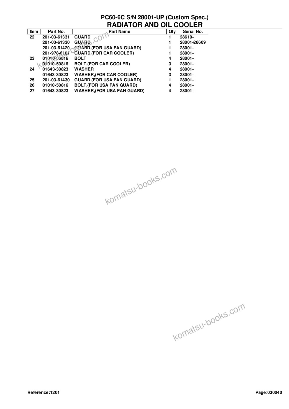 Komatsu PC60-6C S/N 28001-UP (Custom Spec.) Parts catalog cover Page 8 Komatsu PC60-6C S/N 28001-UP (Custom Spec.) Parts catalog cover Page 8