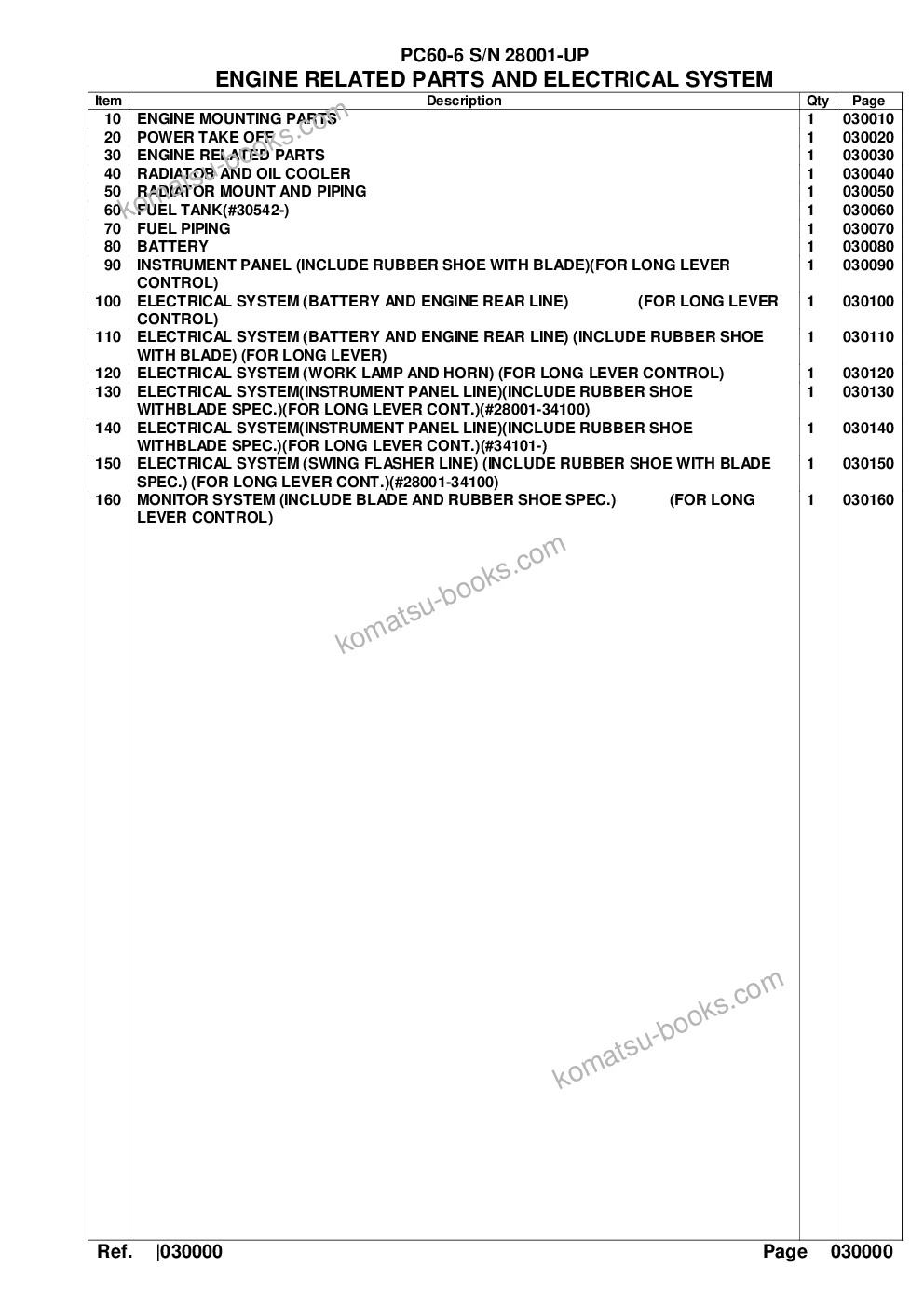 Komatsu PC60-6 S/N 28001-UP Parts catalog cover Page 2