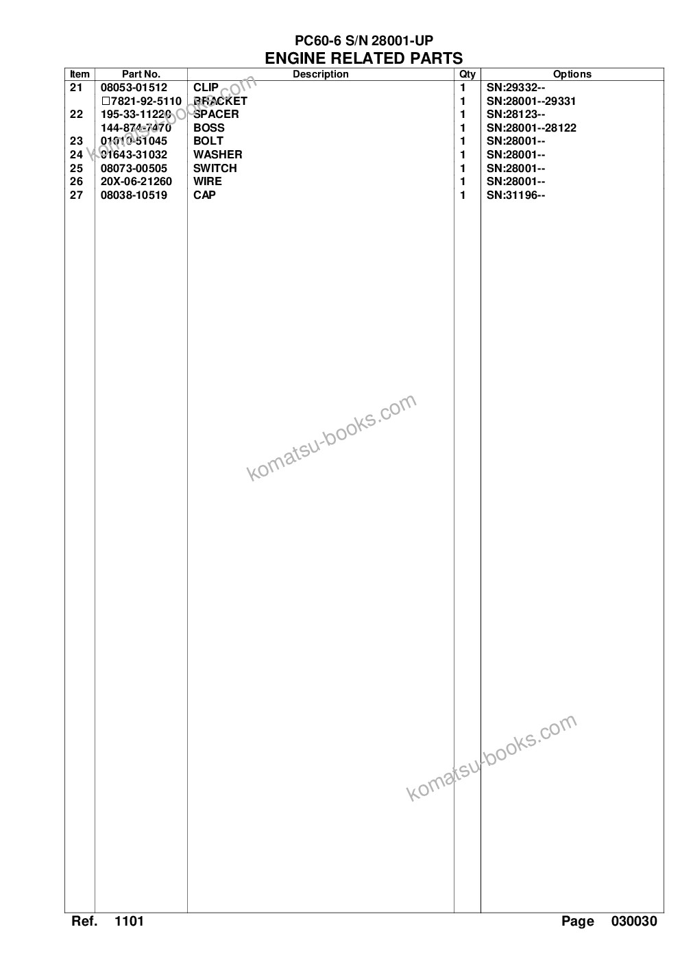 Komatsu PC60-6 S/N 28001-UP Parts catalog cover Page 6