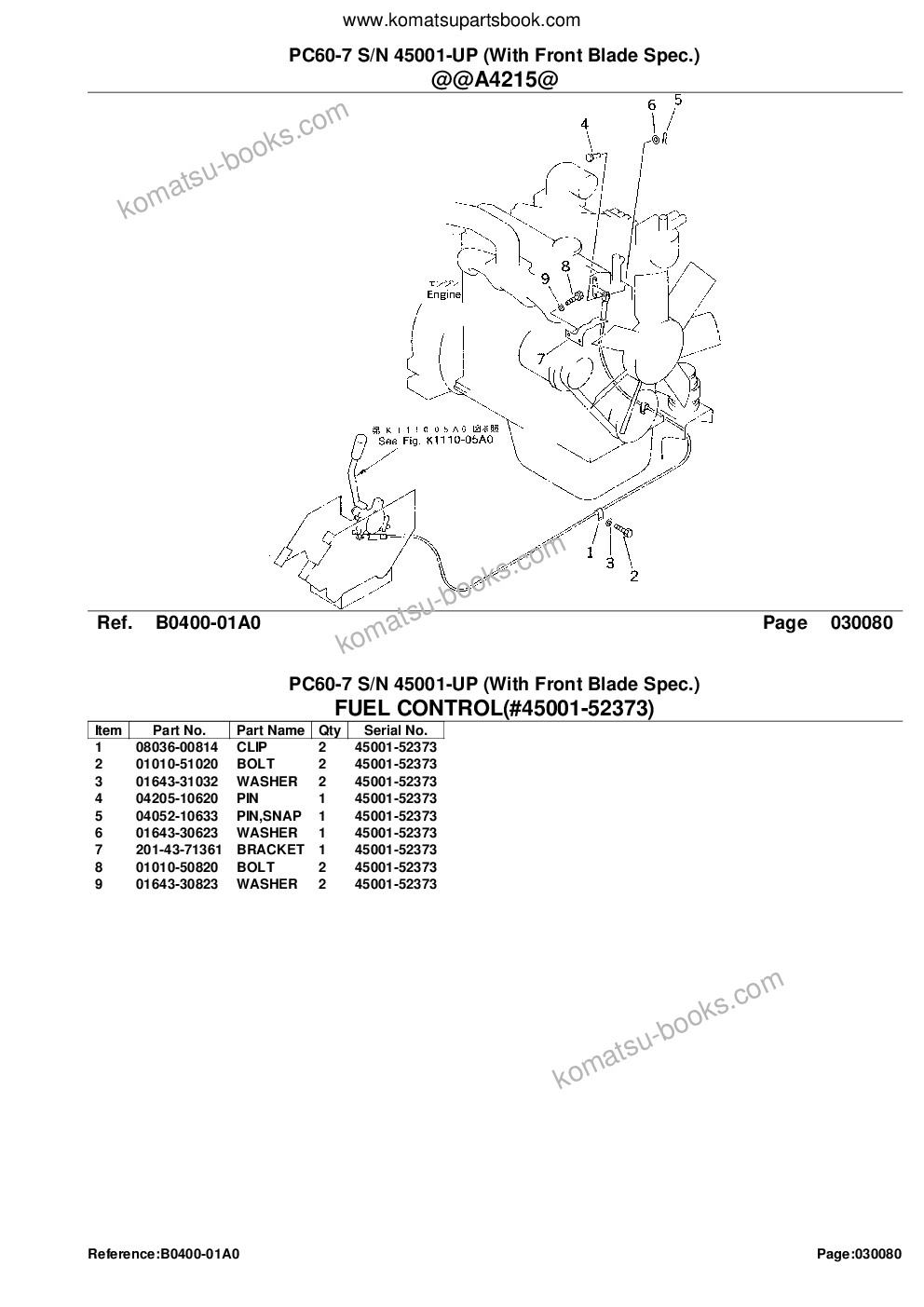 Komatsu PC60-7 S/N 45001-UP (With Front Blade Spec.) Parts catalog cover Page 10