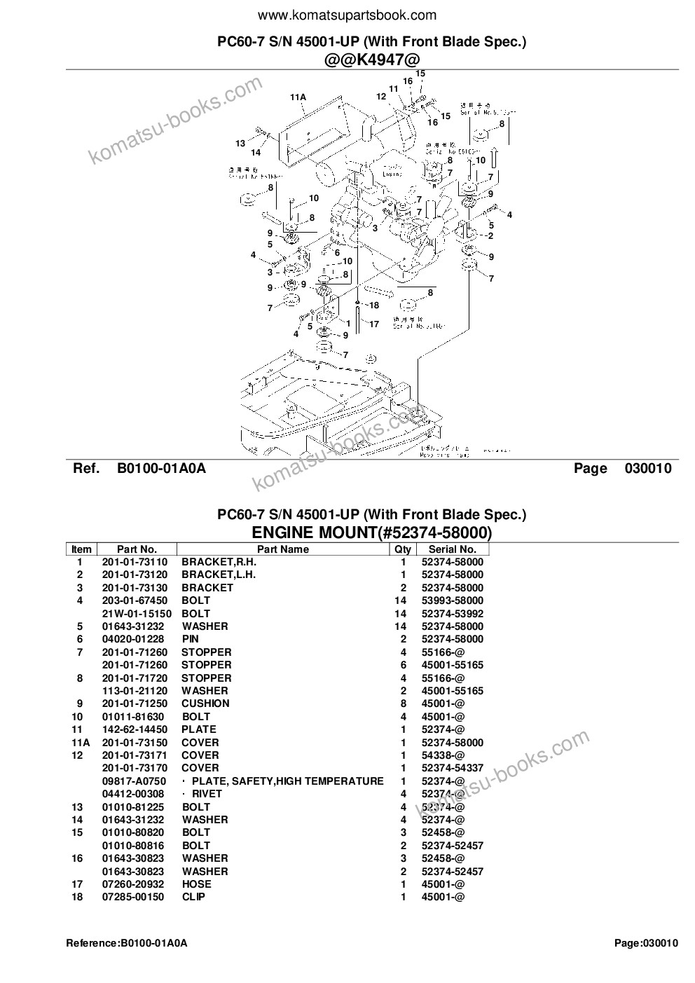 Komatsu PC60-7 S/N 45001-UP (With Front Blade Spec.) Parts catalog cover Page 3