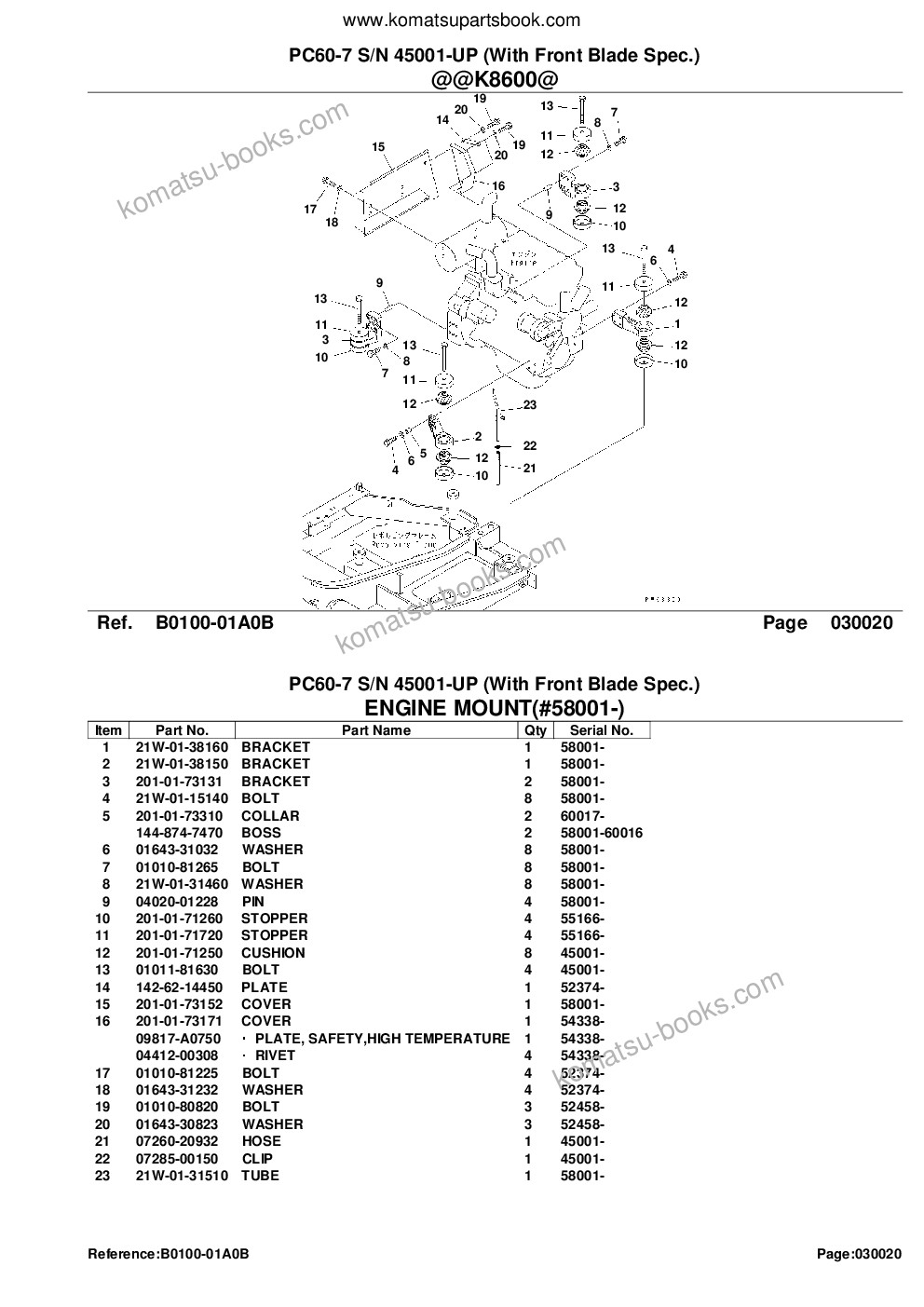 Komatsu PC60-7 S/N 45001-UP (With Front Blade Spec.) Parts catalog cover Page 4