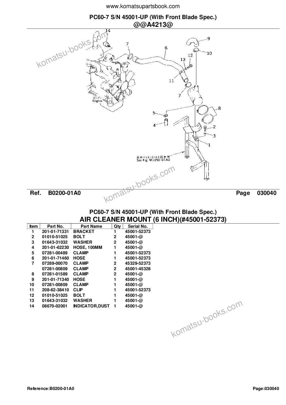 Komatsu PC60-7 S/N 45001-UP (With Front Blade Spec.) Parts catalog cover Page 6