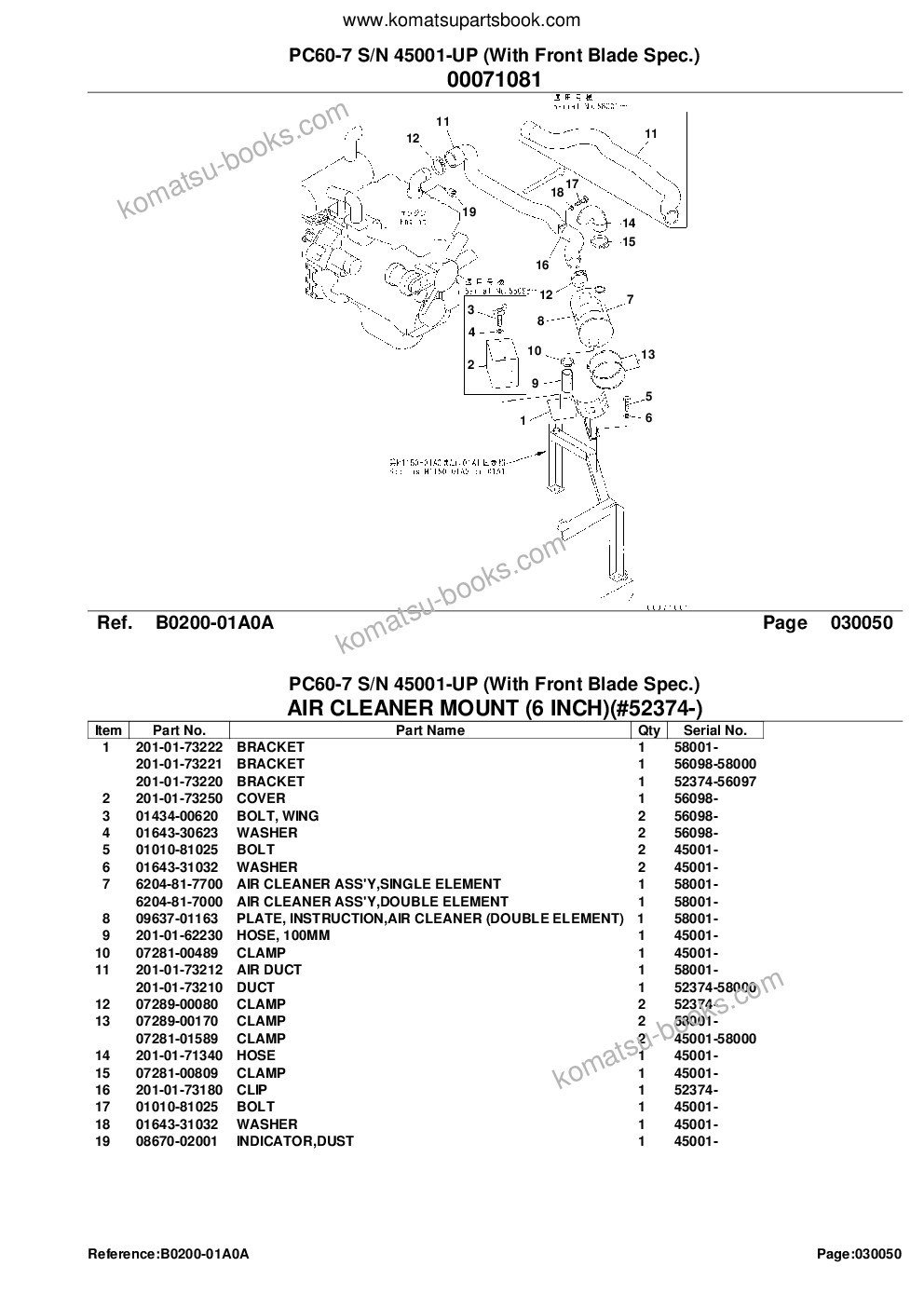 Komatsu PC60-7 S/N 45001-UP (With Front Blade Spec.) Parts catalog cover Page 7