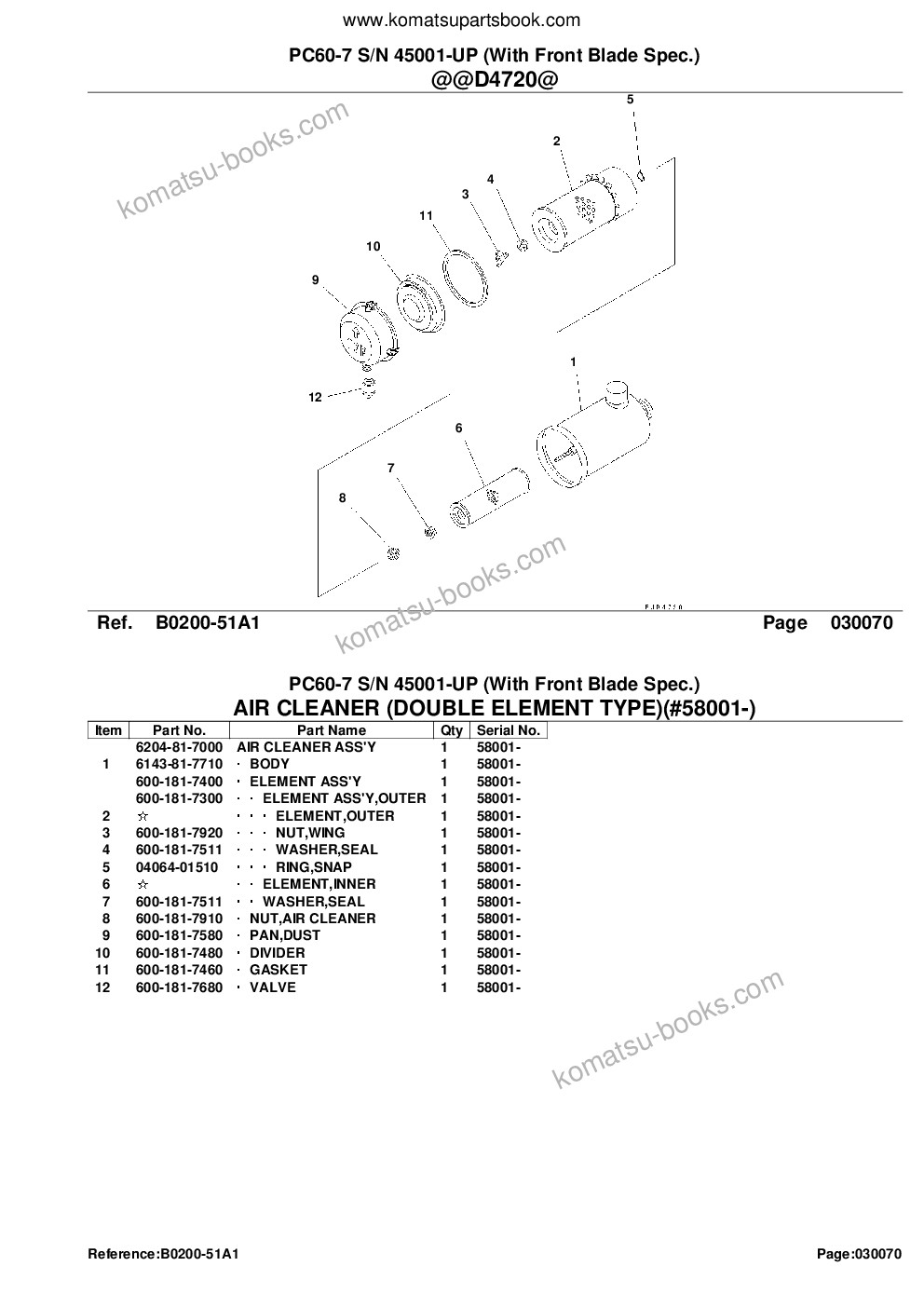 Komatsu PC60-7 S/N 45001-UP (With Front Blade Spec.) Parts catalog cover Page 9