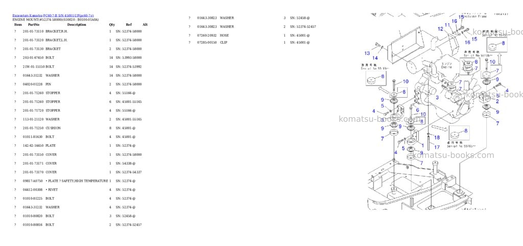 Komatsu pc60-7-b s/n 45001-up Parts catalog cover