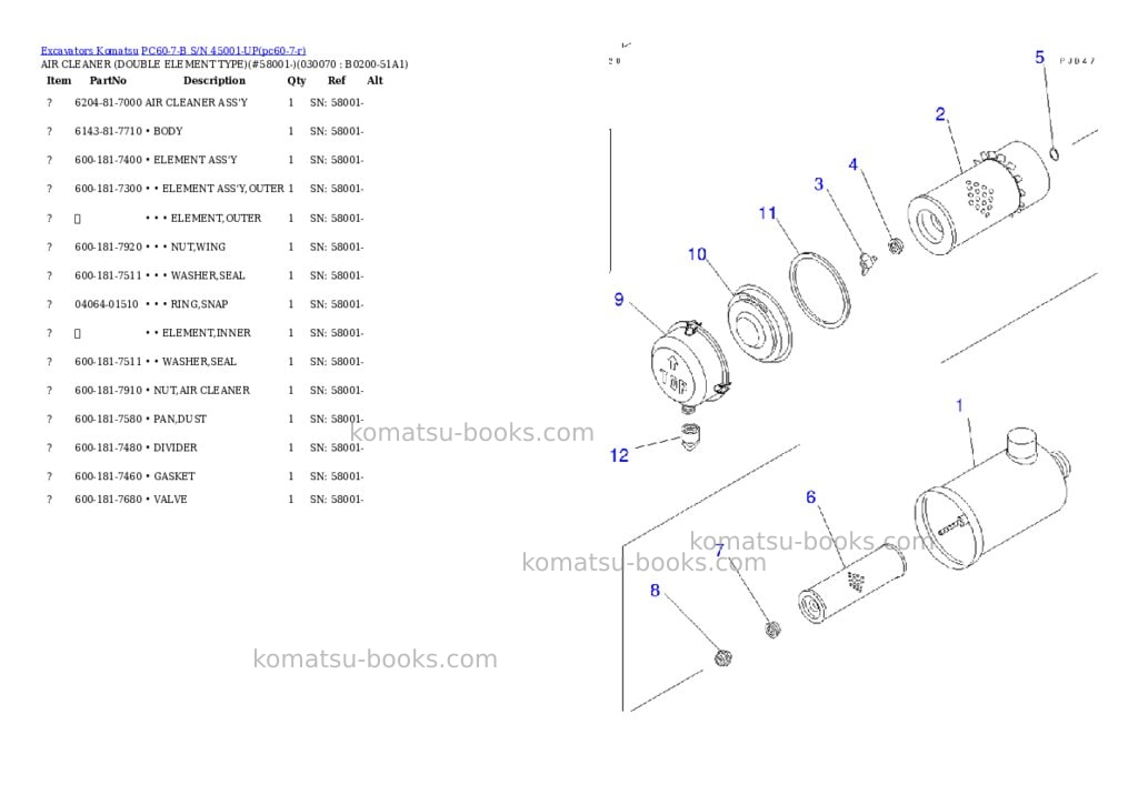 Komatsu pc60-7-b s/n 45001-up Parts catalog cover Page 6