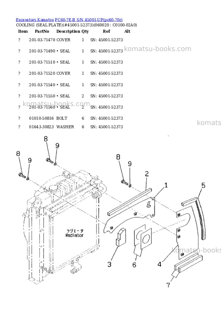 Komatsu pc60-7e-b s/n 45001-up Parts catalog cover Page 6