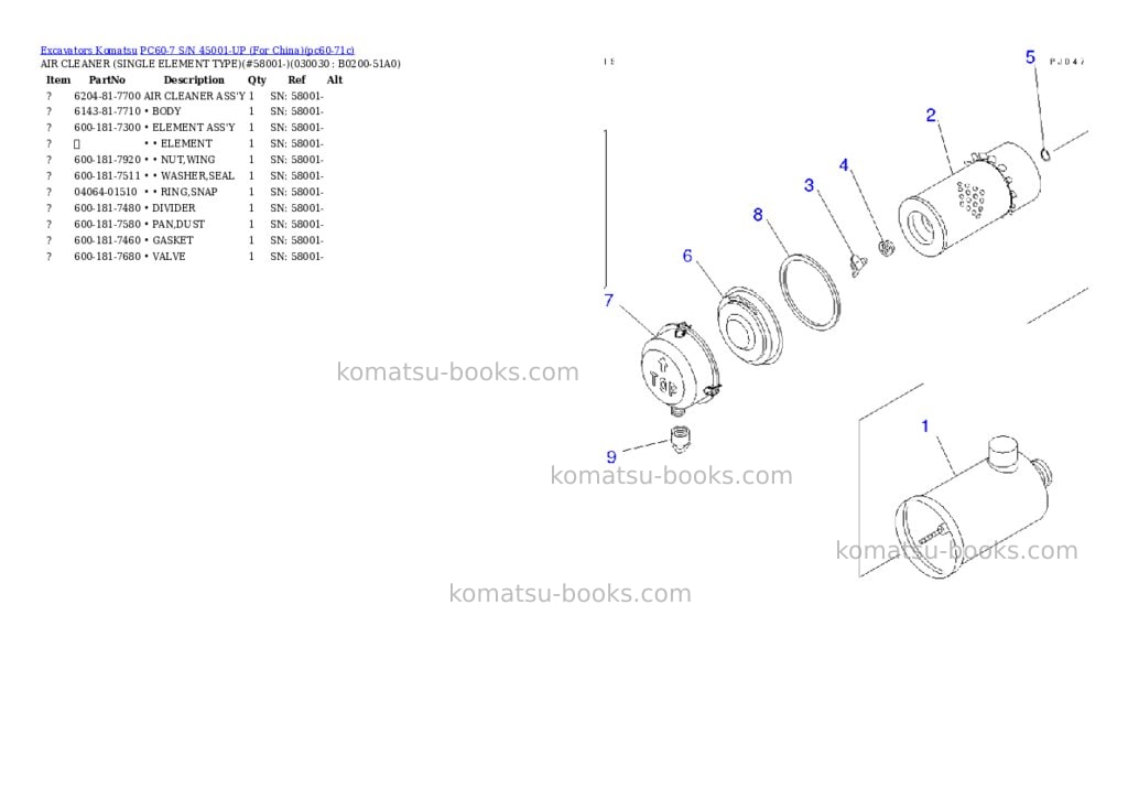 Komatsu PC60-7 S/N 45001-UP (For China) Parts catalog cover Page 2 Komatsu PC60-7 S/N 45001-UP (For China) Parts catalog cover Page 2
