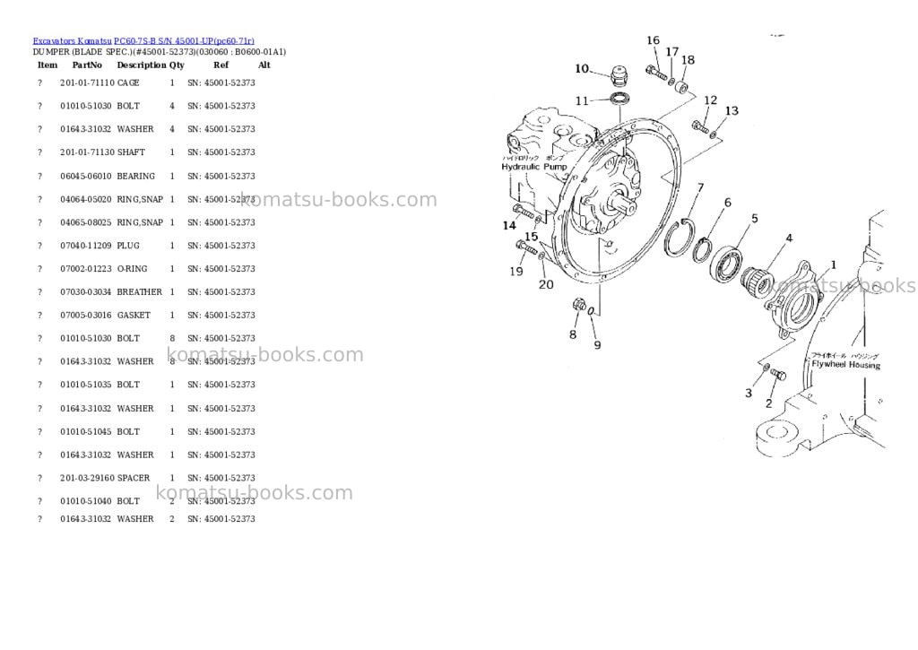 Komatsu pc60-7s-b s/n 45001-up Parts catalog cover Page 5