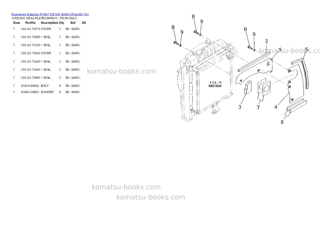 Komatsu pc60-7s-b s/n 45001-up Parts catalog cover Page 7