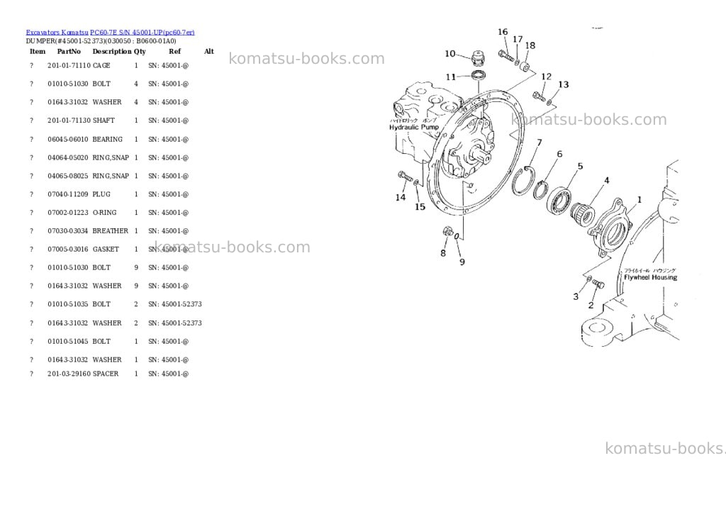 Komatsu pc60-7e s/n 45001-up Parts catalog cover Page 4