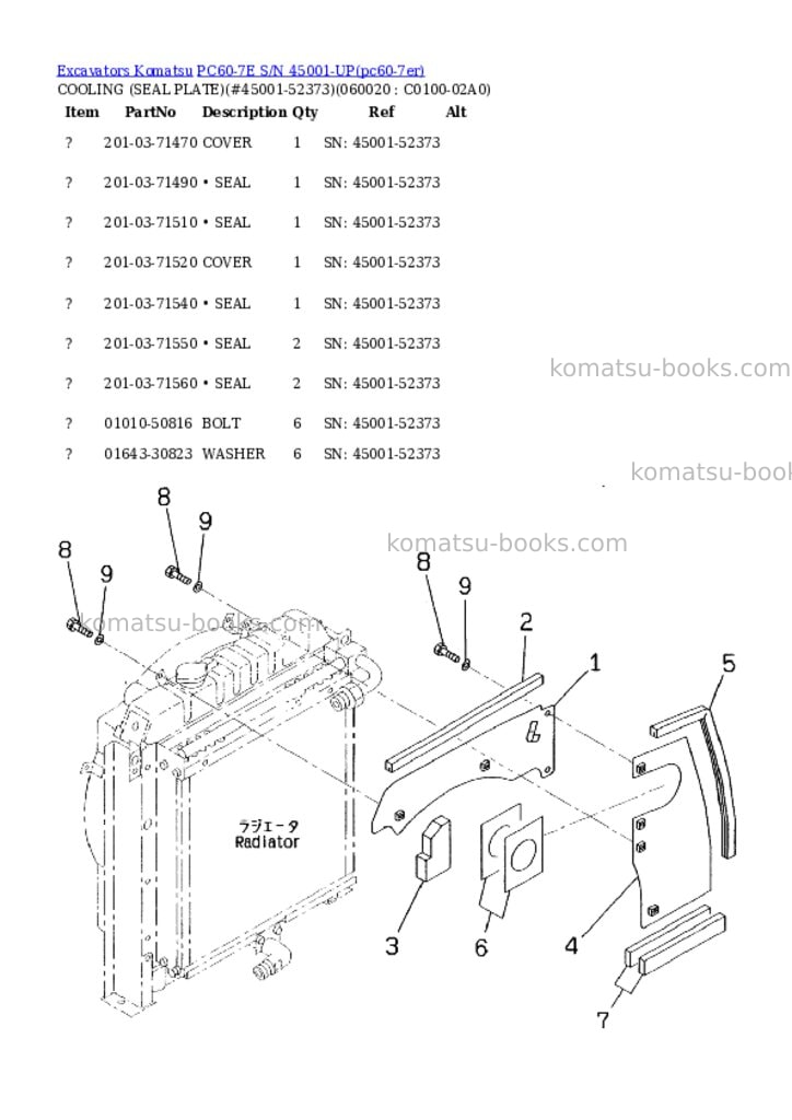 Komatsu pc60-7e s/n 45001-up Parts catalog cover Page 6