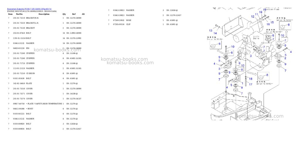 Komatsu PC60-7 S/N 45001-UP Parts catalog cover
