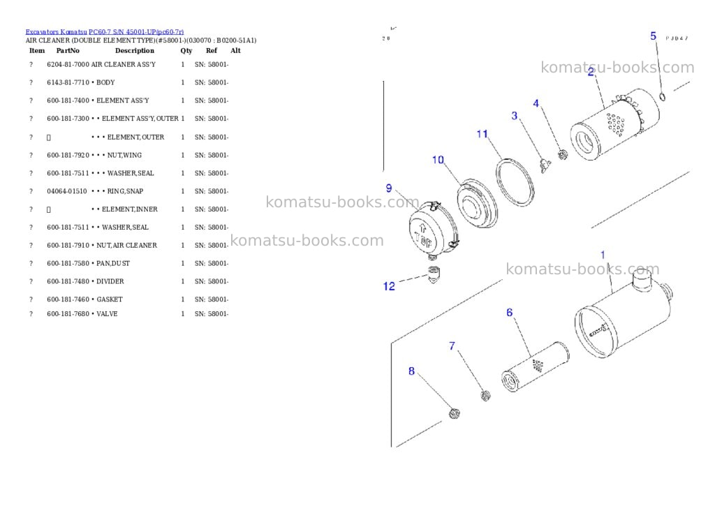 Komatsu PC60-7 S/N 45001-UP Parts catalog cover Page 6