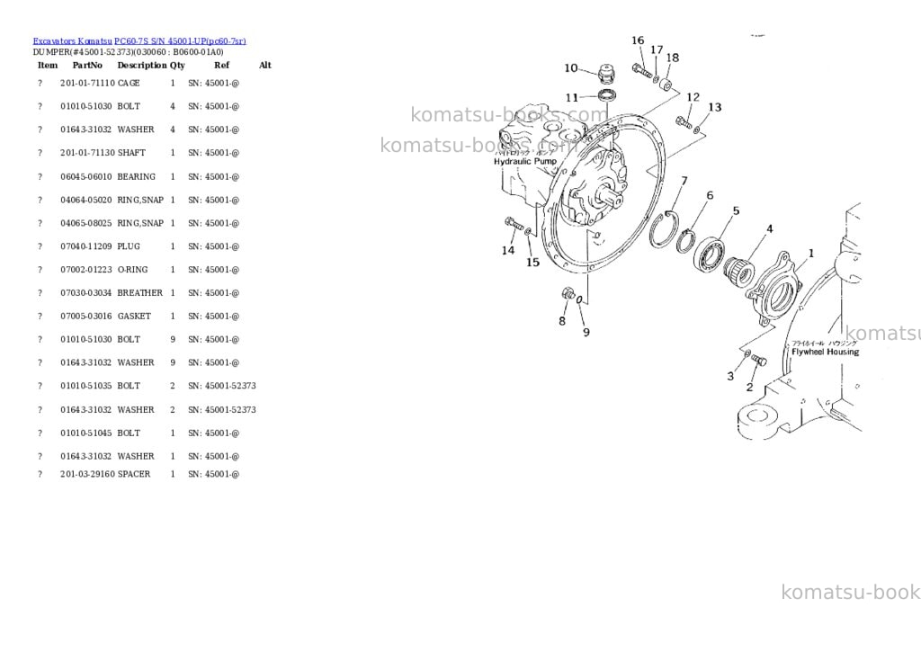 Komatsu pc60-7s s/n 45001-up Parts catalog cover Page 5