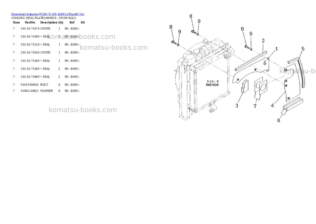 Komatsu pc60-7s s/n 45001-up Parts catalog cover Page 7