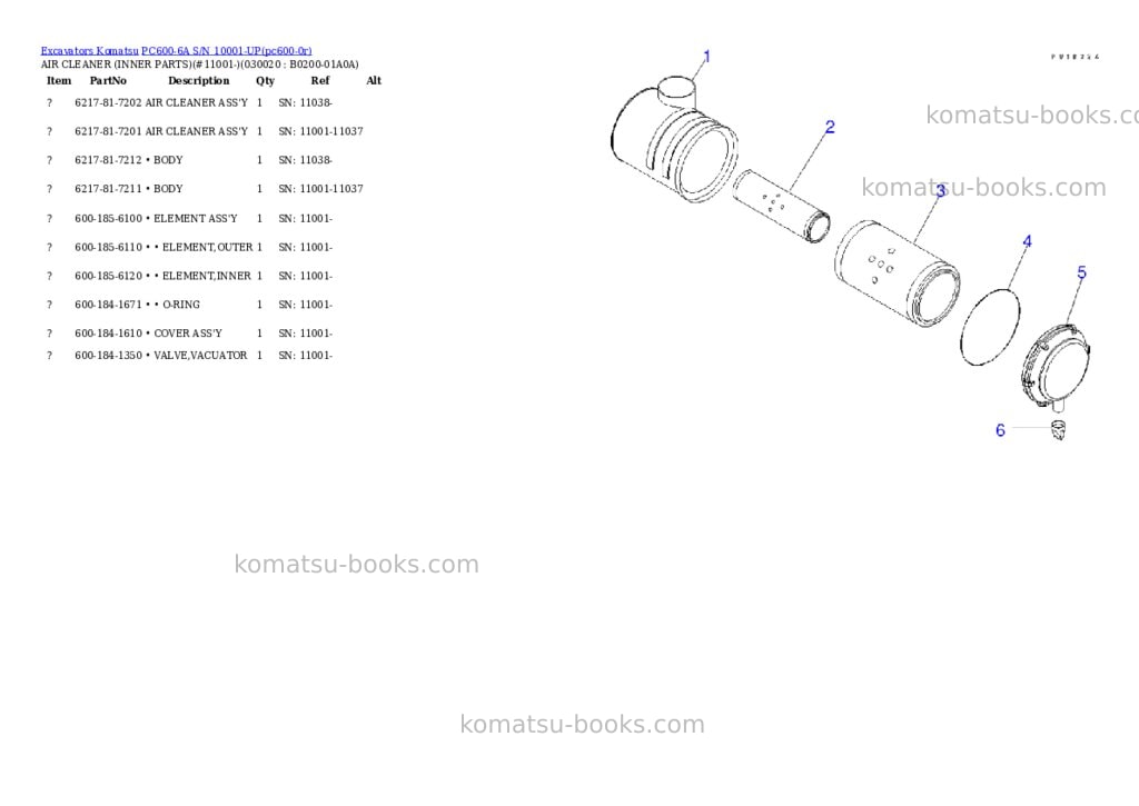 Komatsu pc600-6a s/n 10001-up Parts catalog cover Komatsu pc600-6a s/n 10001-up Parts catalog cover
