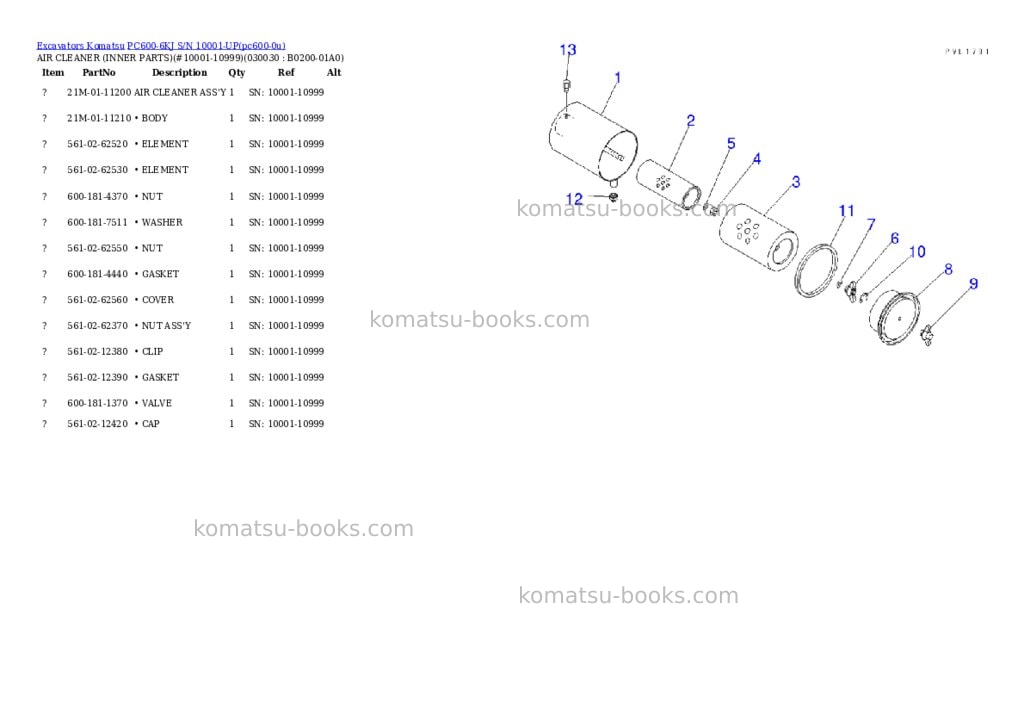 Komatsu pc600-6kj s/n 10001-up Parts catalog cover Page 2 Komatsu pc600-6kj s/n 10001-up Parts catalog cover Page 2