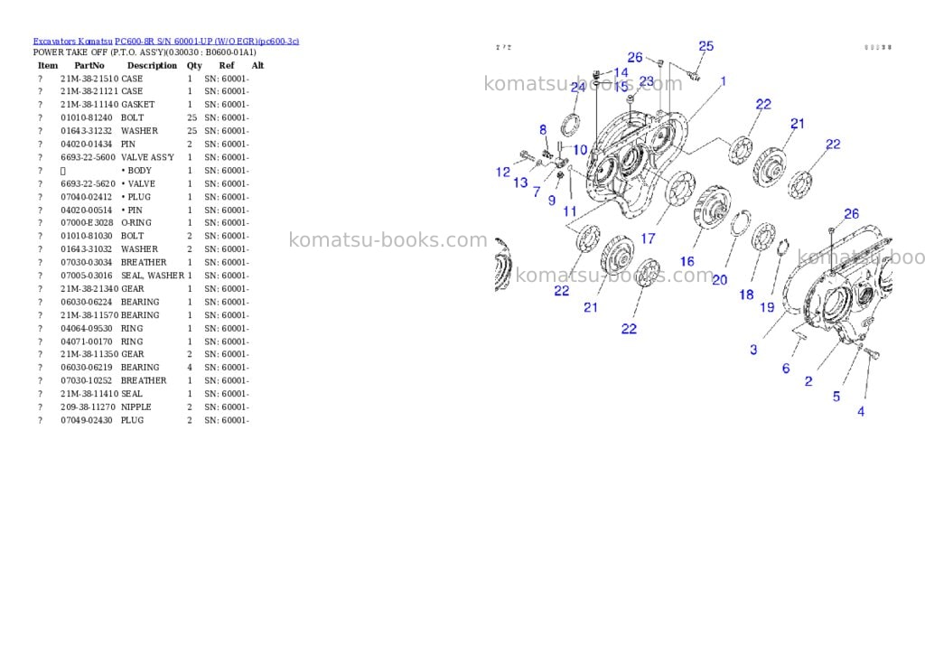 Komatsu pc600-8r s/n 60001-up w/o egr Parts catalog cover Page 2 Komatsu pc600-8r s/n 60001-up w/o egr Parts catalog cover Page 2