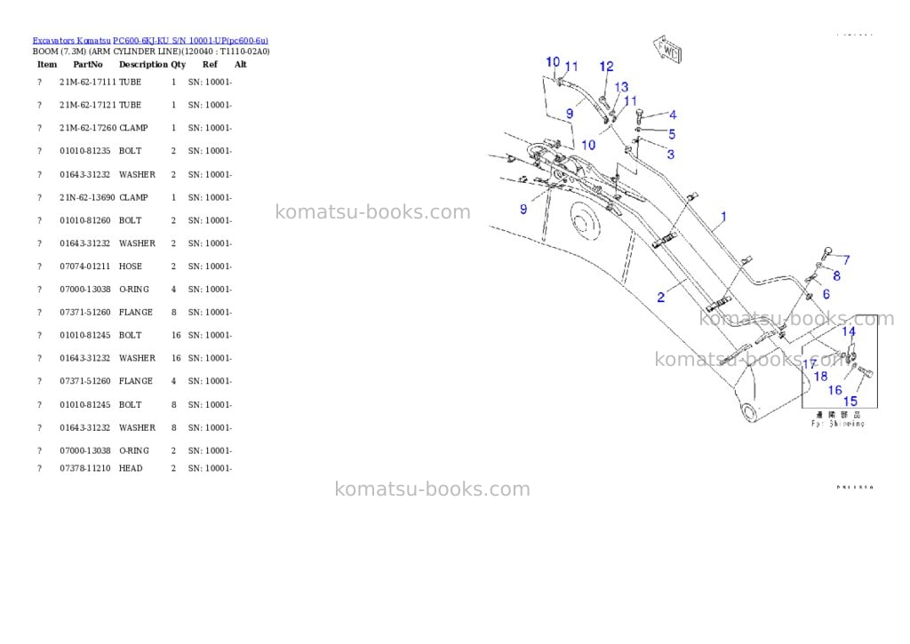Komatsu pc600-6kj-ku s/n 10001-up Parts catalog cover Page 10 Komatsu pc600-6kj-ku s/n 10001-up Parts catalog cover Page 10