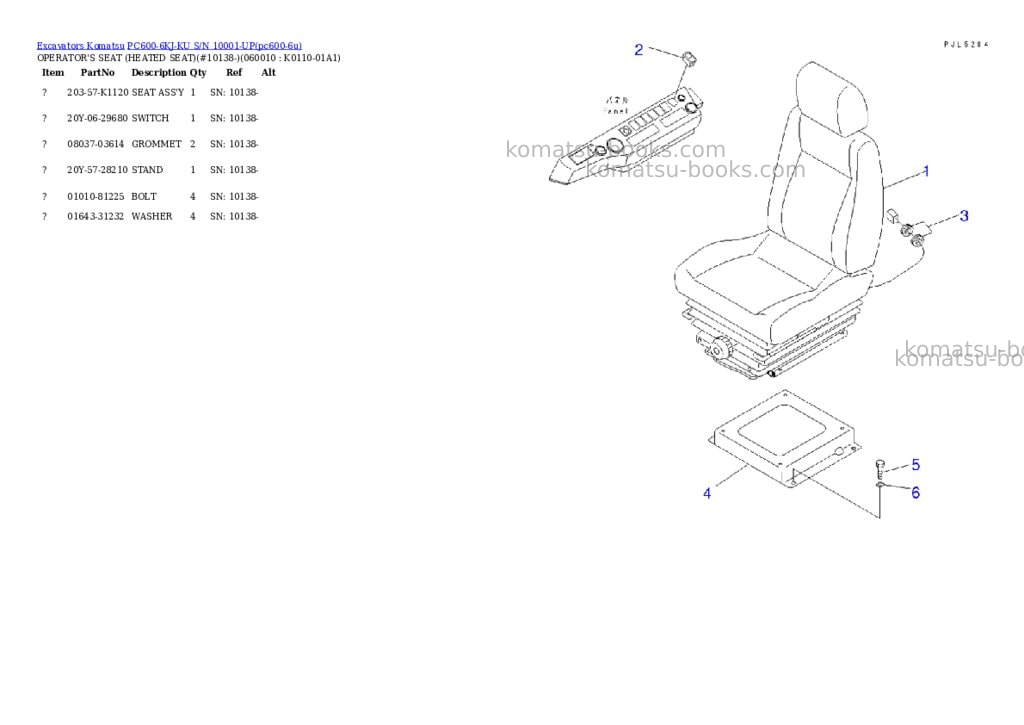Komatsu pc600-6kj-ku s/n 10001-up Parts catalog cover Page 2 Komatsu pc600-6kj-ku s/n 10001-up Parts catalog cover Page 2