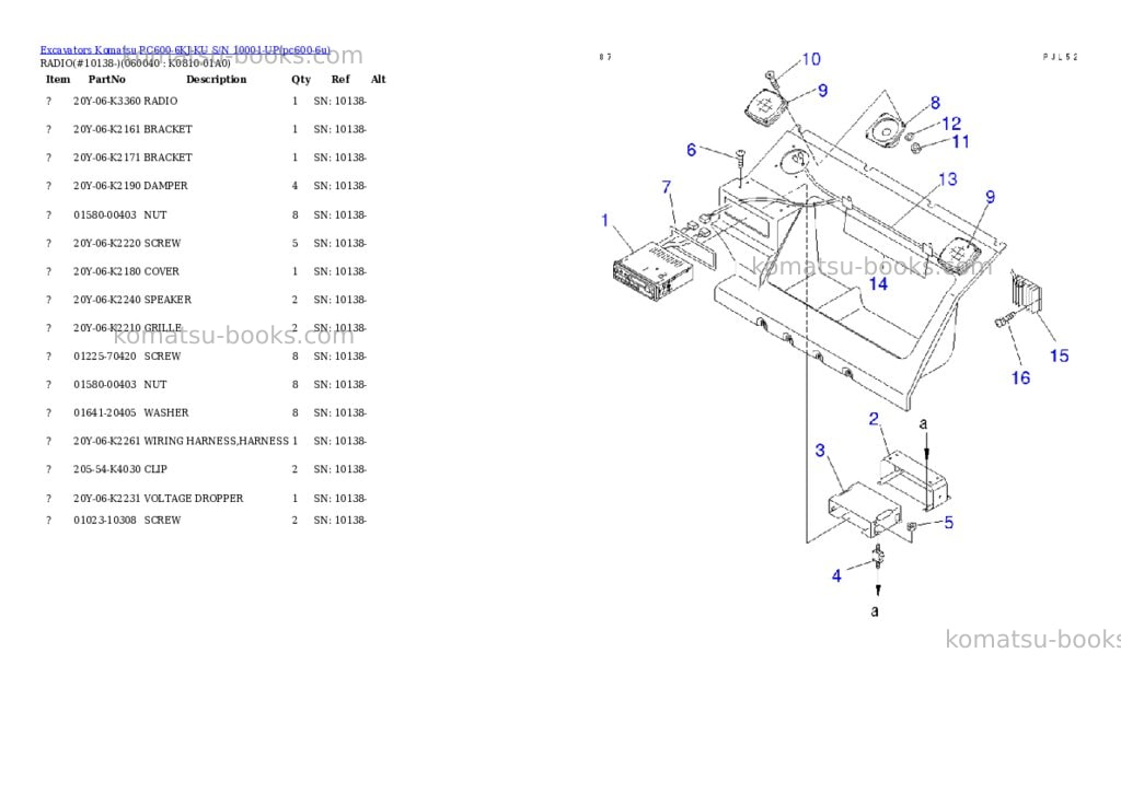 Komatsu pc600-6kj-ku s/n 10001-up Parts catalog cover Page 5 Komatsu pc600-6kj-ku s/n 10001-up Parts catalog cover Page 5