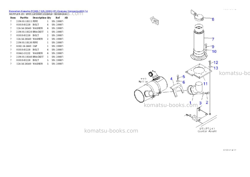 Komatsu pc600-7 s/n 20001-up overseas version Parts catalog cover Page 4