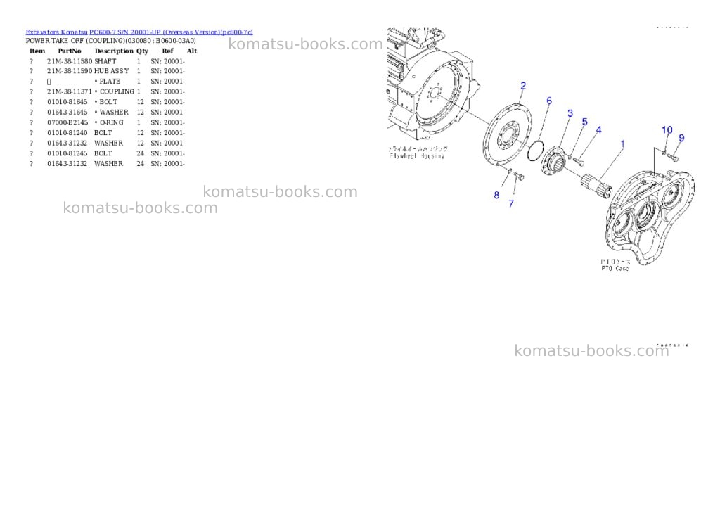 Komatsu pc600-7 s/n 20001-up overseas version Parts catalog cover Page 7