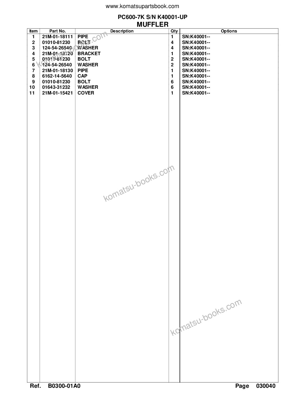 Komatsu pc600-7k s/n k40001-up Parts catalog cover Page 10