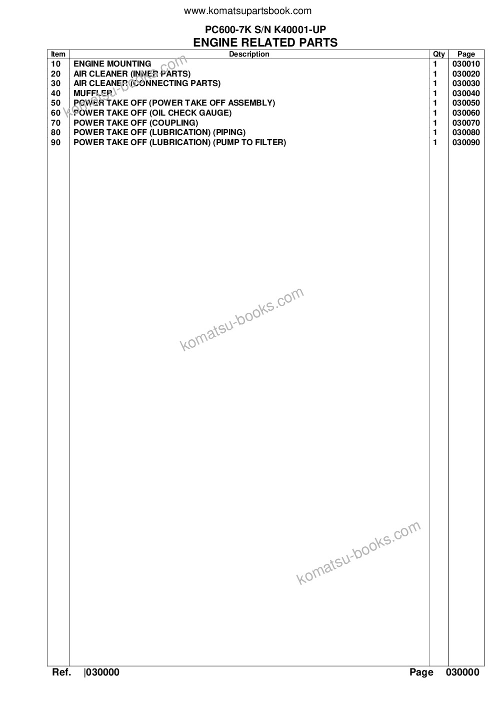 Komatsu pc600-7k s/n k40001-up Parts catalog cover Page 2