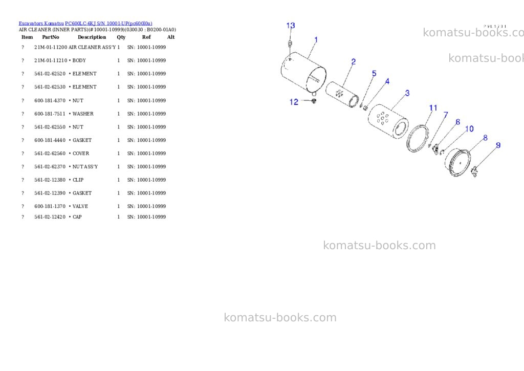 Komatsu pc600lc-6kj s/n 10001-up Parts catalog cover Page 2 Komatsu pc600lc-6kj s/n 10001-up Parts catalog cover Page 2