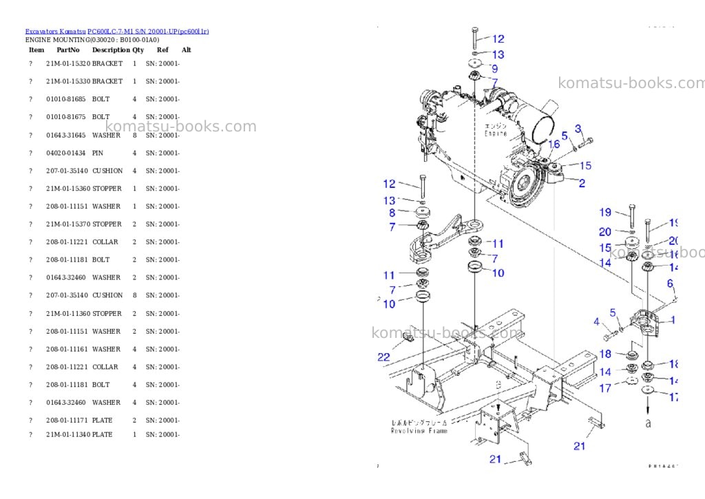 Komatsu pc600lc-7-m1 s/n 20001-up Parts catalog cover