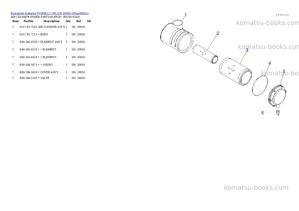 Komatsu pc600lc-7-m1 s/n 20001-up Parts catalog cover Page 2