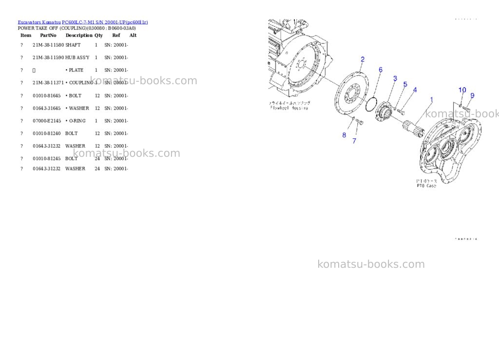 Komatsu pc600lc-7-m1 s/n 20001-up Parts catalog cover Page 7